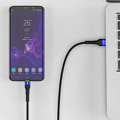Кабель Rock USB — Type C Led 5A QC4.0 Black/blue, 1 м (для китайських телефонів)