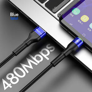 Кабель Rock USB — Type C Led 5A QC4.0 Black/blue, 1 м (для китайських телефонів), фото 3