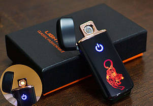 Сенсорна USB запальничка зі спіраллю Lighter HL-121 чорна з малюнком, фото 1