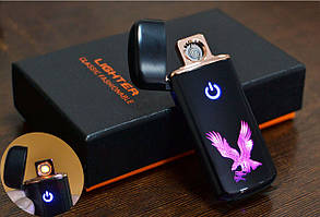Сенсорна USB запальничка зі спіраллю Lighter HL-121 чорна з малюнком, фото 3