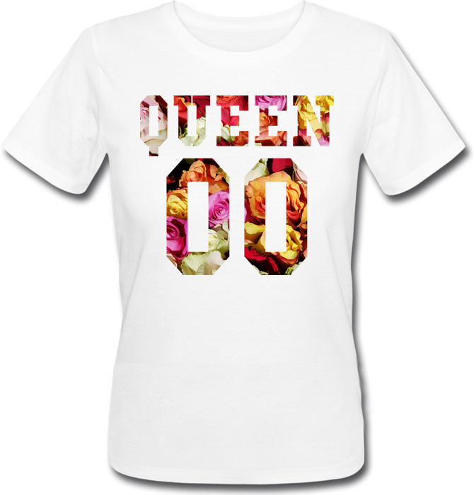 Жіноча іменна футболка QUEEN - Flowers (принт спереду) [Цифри можна змінювати] (50-100% передоплата)
