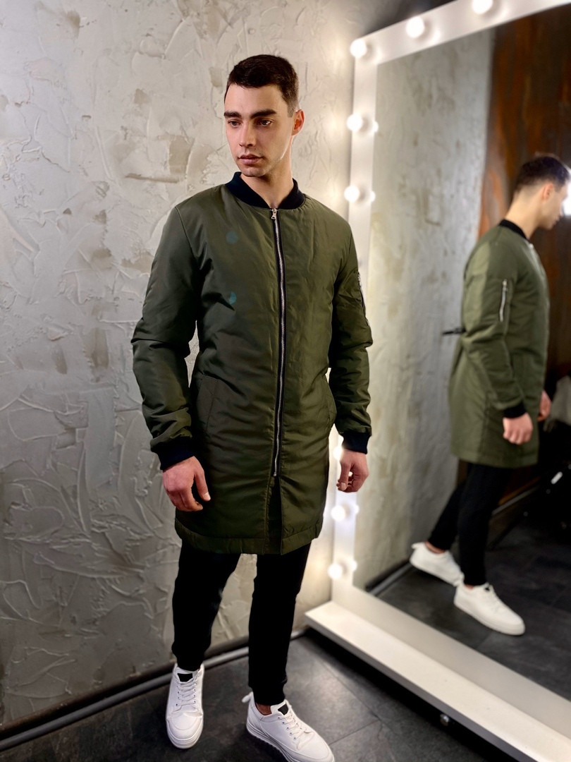 Бомбер мужской длинный весенний хаки длинная куртка на весну (ID ...