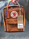 Рюкзак Fjallraven Kanken mini 7L Канкен міні 7 л вохра з райдужними ручками, фото 5