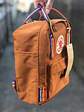 Рюкзак Fjallraven Kanken mini 7L Канкен міні 7 л вохра з райдужними ручками, фото 6