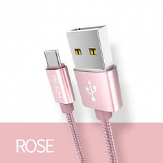 Кабель Rock USB - Type C 1 м Rose 3A QC3.0