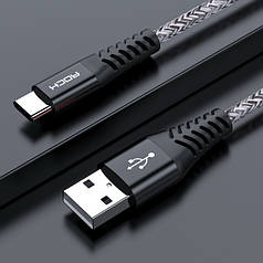 Кабель Rock USB — Type C 3A, QC3.0 Black/Color cord, 1 м (для китайських телефонів)