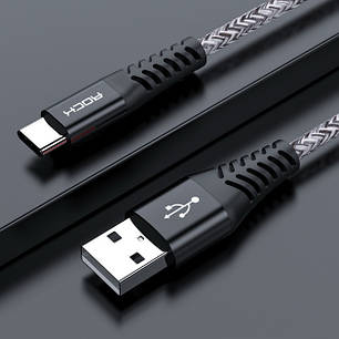 Кабель Rock USB — Type C 3A, QC3.0 Black/Color cord, 1 м (для китайських телефонів), фото 2