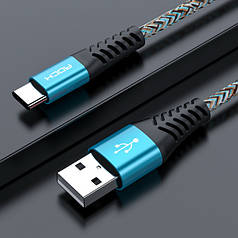 Кабель Rock USB — Type C 3A, QC3.0 Blue/Color cord, 1 м (для китайських телефонів)