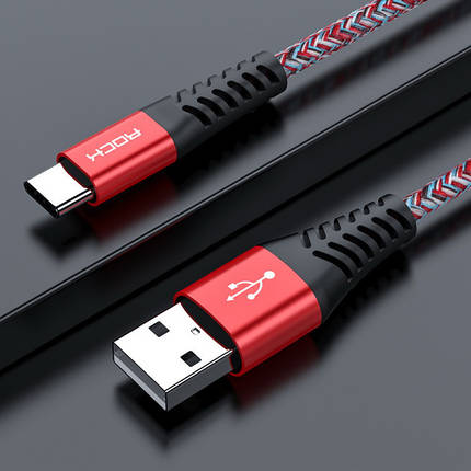 Кабель Rock USB — Type C 3A QC3.0 Red/Color cord, 1 м (для китайських телефонів), фото 1