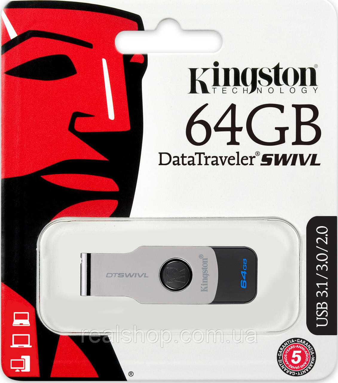 Накопичувач USB Kingston DataTraveler Swivl 64 GB USB3.0 (DTSWIVL/64GB)