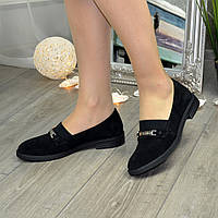 Туфли женские на маленьком каблуке, натуральная черная замша