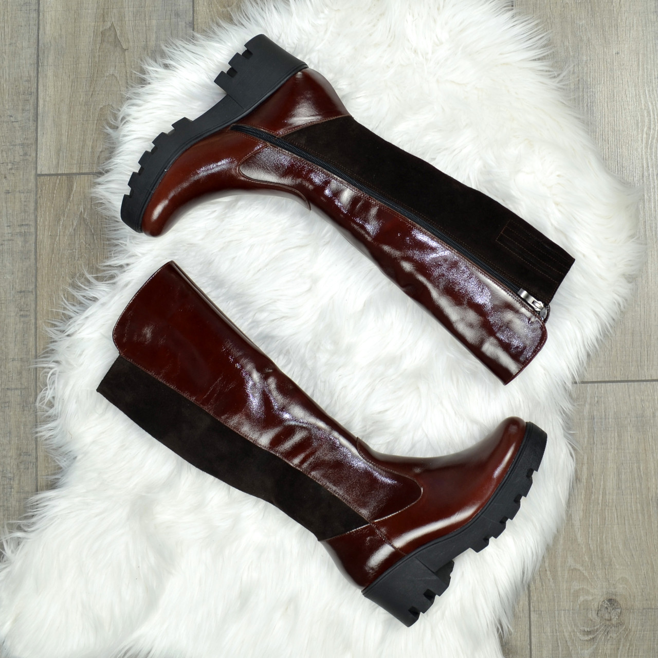 Чоботи жіночі об'єднані на товстій тракторній підошві, фото 1