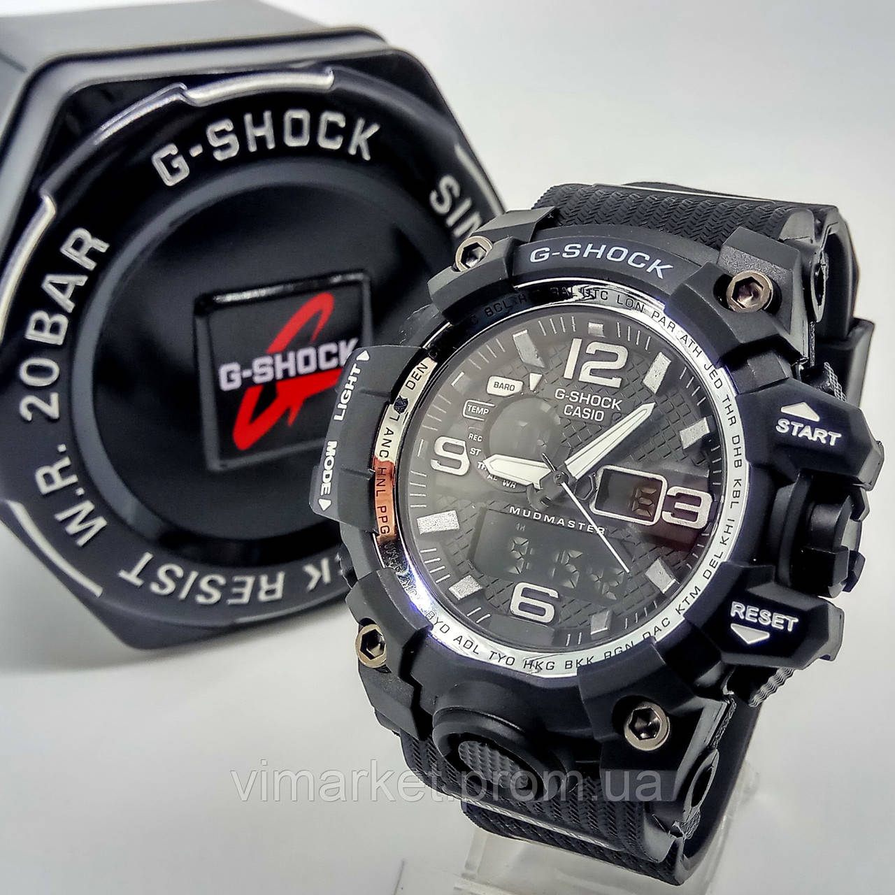 Удароміцні, вологозахищені, спортивні наручний годинник Casio G-Shock чорного кольору хром