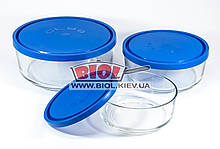 Набір судків скляних (0,8; 1,47; 2,5 л) круглих з пластиковою кришкою Borgonovo