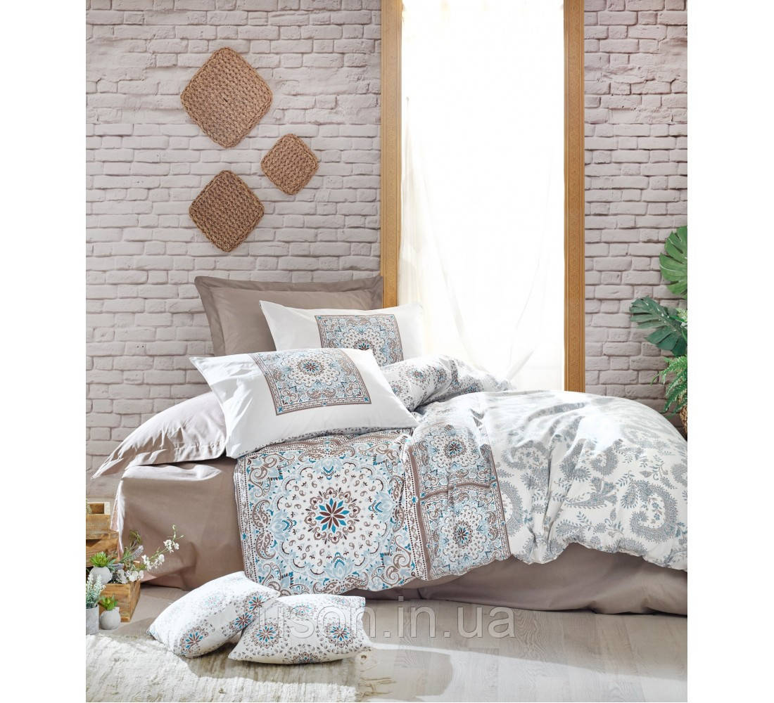 Комплект постільної білизни Cotton box Ранфорс євро розмір Bohem Bianna bej