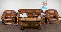 Комплект мягкой мебели в классическом стиле "Гризли", диван и два кресла, из натурального дерева