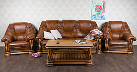 Комплект м'яких меблів у класичному стилі "Грізлі", диван і два крісла, з натурального дерева