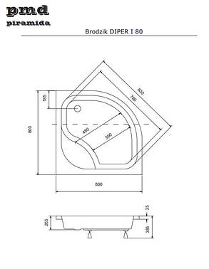 ПАНЕЛЬ до душового піддону DIPER-1 90х90х38 BESCO PMD PIRAMIDA, фото 4