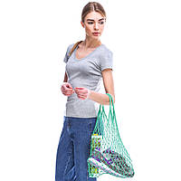 Містка літня сумка ручної роботи з натуральної бавовни "Авоська" зелена до 20 кг.