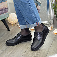 Женские кожаные туфли на шнуровке, низкий ход