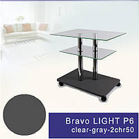 Стеклянный журнальный столик на колесиках прямоугольный Commus Bravo Light P6 clear-gray-2chr50