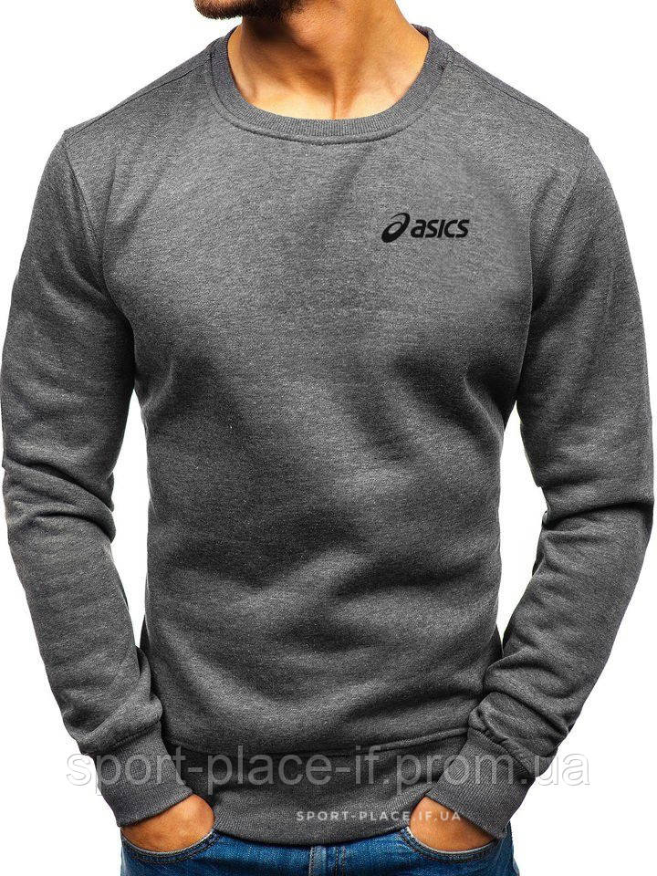Чоловічий світшот Asics (Асикс) темно-сірий (маленька емблема) толстовка лонгслів (чоловічий світшот)