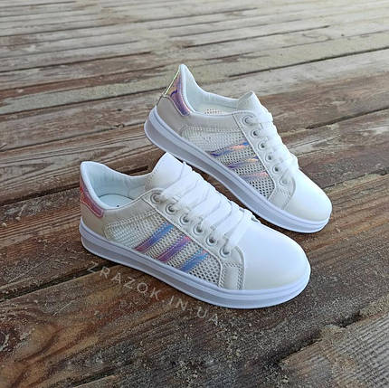 Кросівки білі сітка жіночі в стилі adidas superstar Stan smith адідас літні кеди екошкіряні, фото 2