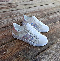 Кросівки білі сітка жіночі в стилі adidas superstar Stan smith адідас літні кеди екошкіряні, фото 3