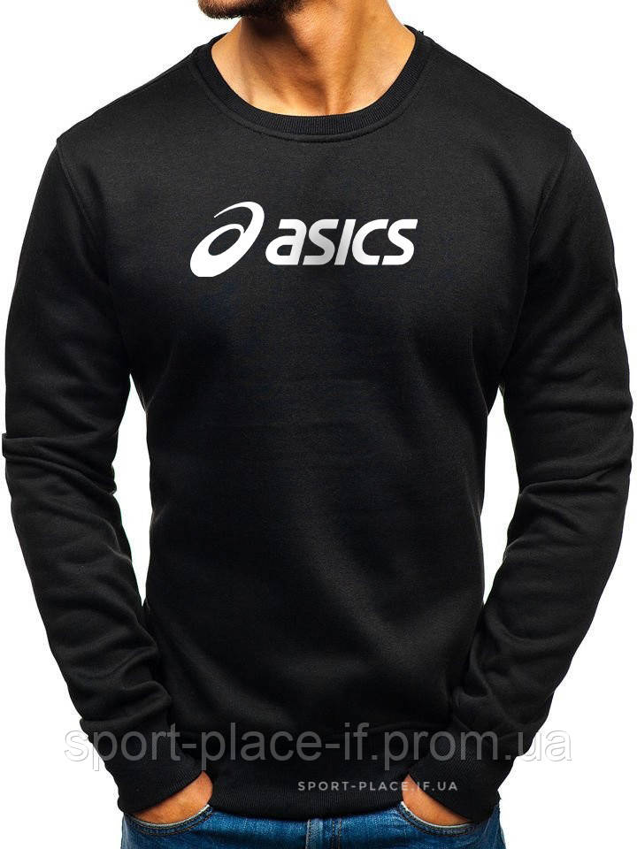 Чоловічий світшот Asics (Асикс) чорний (велика емблема) толстовка лонгслів (чоловий світшот)
