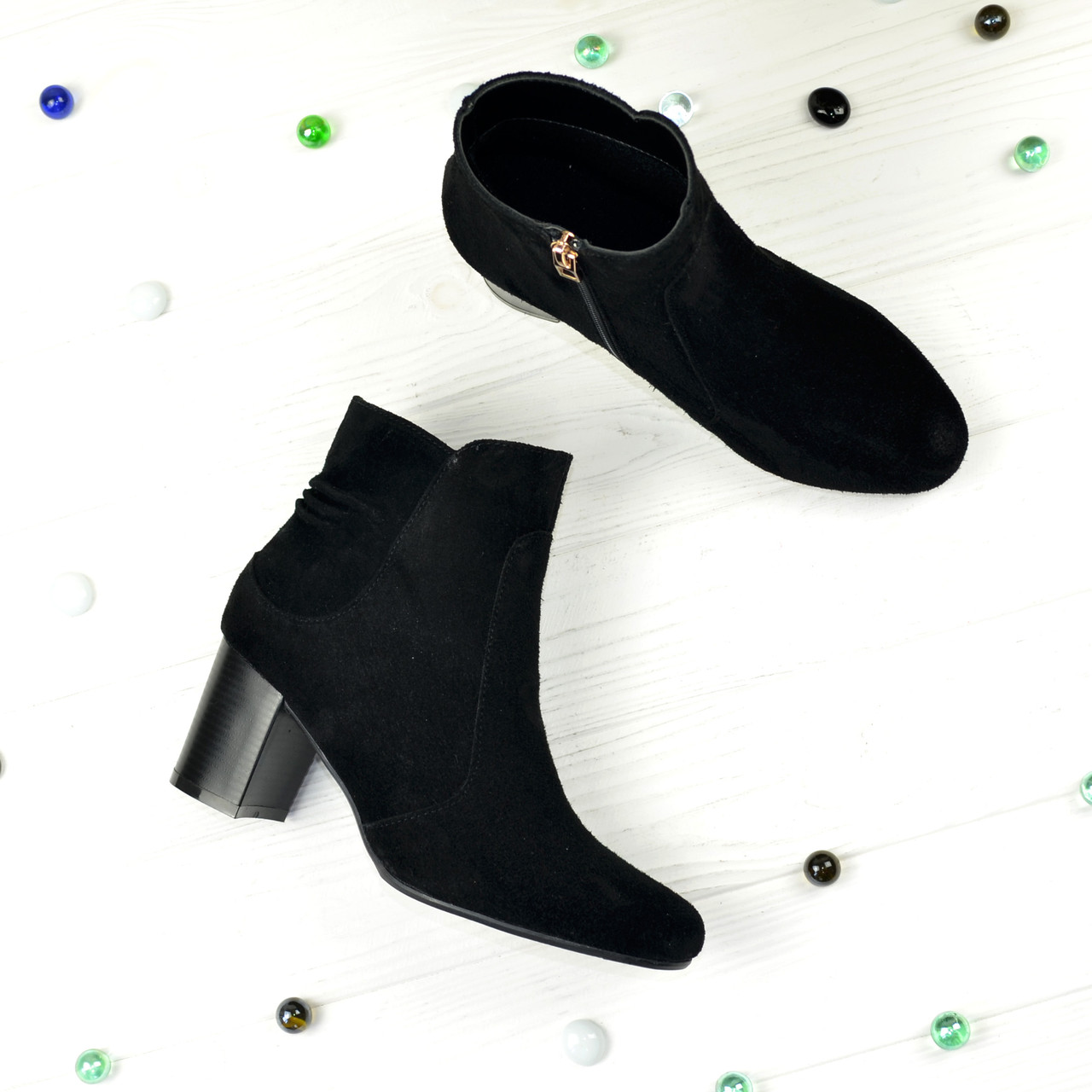 Класичні черевики жіночі на підборах, натуральна замша, фото 1