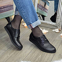 Женские кожаные туфли на шнуровке, низкий ход.