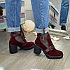 Відкриті замшеві ботильйони жіночі на стійкому каблуці, колір бордо, фото 4