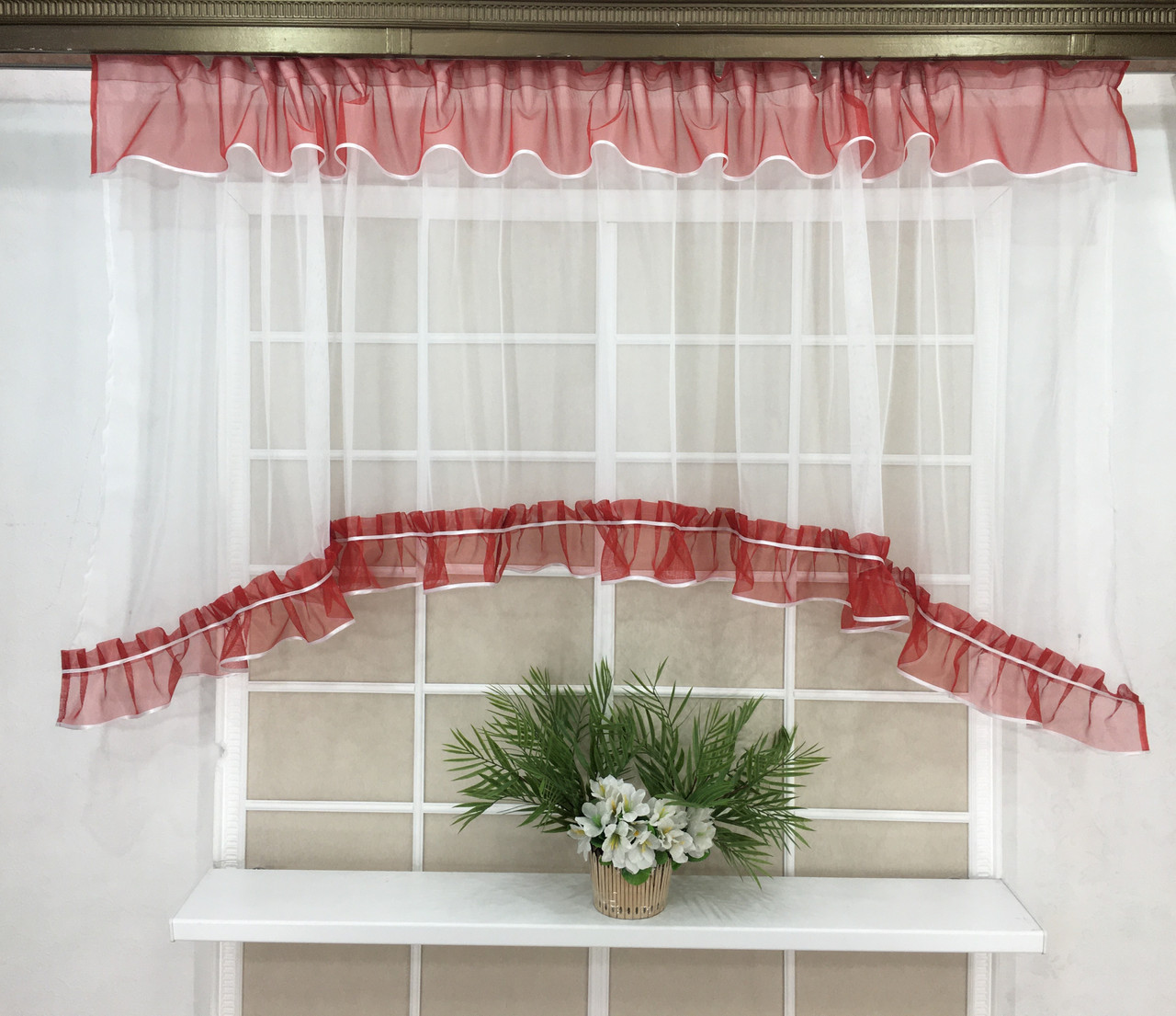 Тюль-сітка арка "Рита червона", кухонні штори