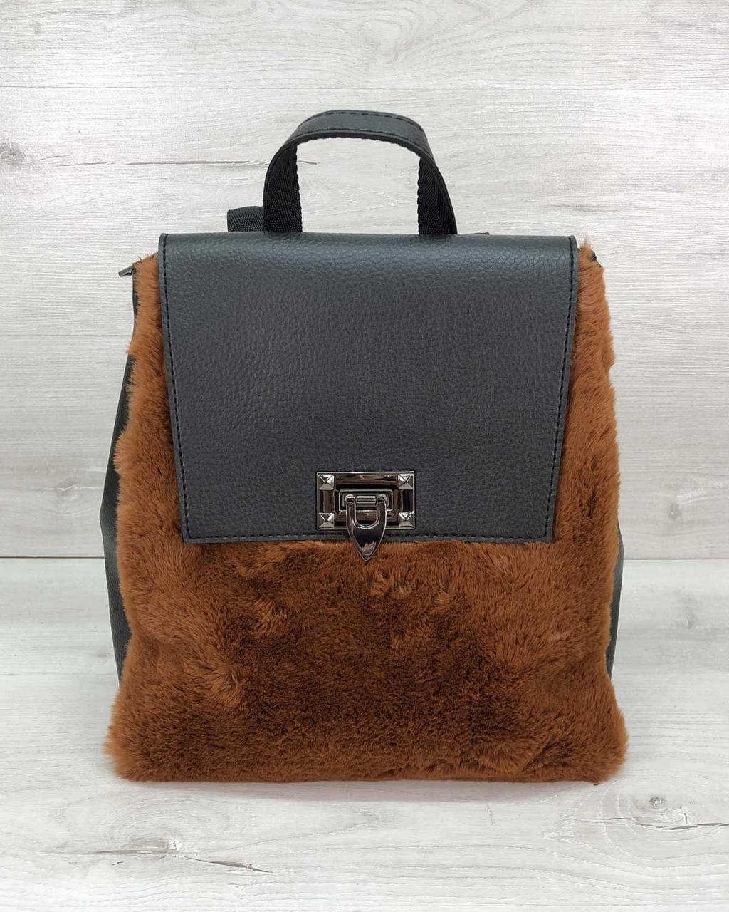Сумка-рюкзак Фабі чорний з рудим хутром