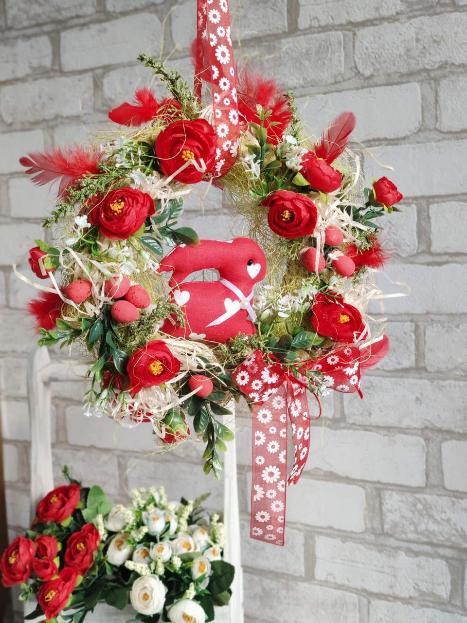 Віночок пасхальний з кроликом, великодній вінок на двері, Д- 27 см\, фото 1