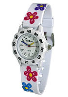 Детские наручные часы белые для девочки с яркими стрелками, с кольцом, мягкий ремешок, Biaoma Ромашки