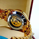 Механічні чоловічі наручні годинники скелетоны Rolex A190 Skeleton золотого кольору з автопідзаводом білий циферб, фото 3