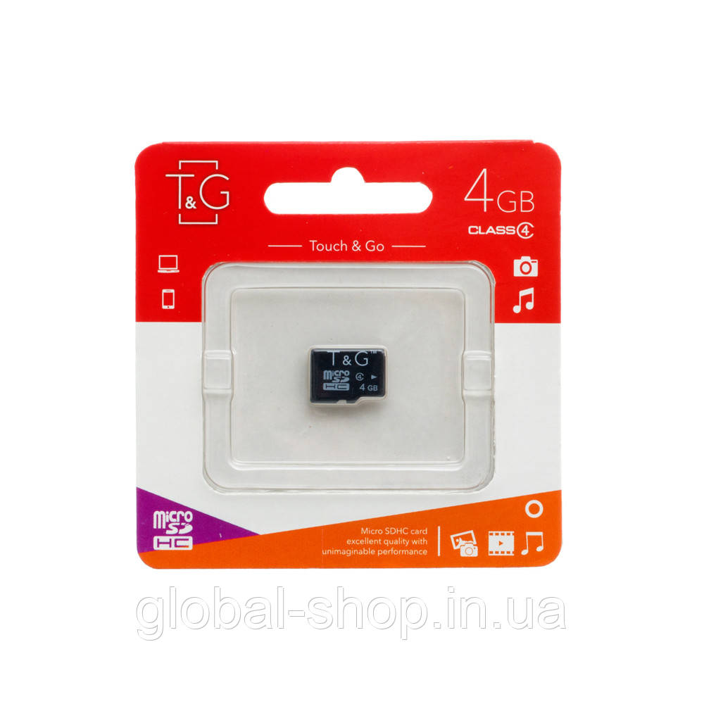 Картка пам'яті microSDHC, 4Gb, Class4, T&G, без адаптера