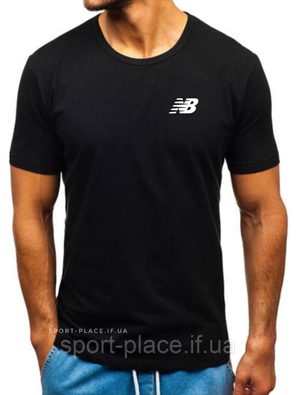 Чоловіча футболка New Balance (Нью Беланс) чорна (маленька емблема) бавовна