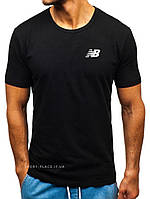 Мужская футболка New Balance (Нью Беланс) черная (маленькая эмблема) хлопок