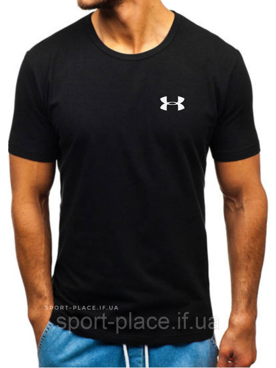 Чоловіча футболка Under Armour (Андер Армор) чорна (маленька емблема) бавовна