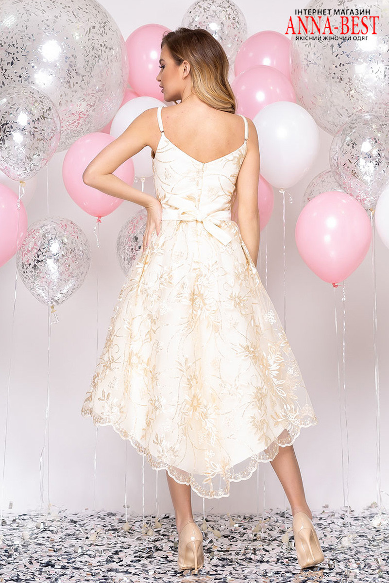 Короткое платье шампань со шлейфом на свадьбу, роспись "Роксана" - фото 6 - id-p1131679583