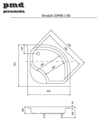 ПАНЕЛЬ до душового піддону DIPER-1 80х80х38 BESCO PMD PIRAMIDA, фото 2