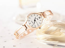Годинник жіночий JW наручний кварцовий із золотистим металевим ремінцем і білим циферблатом