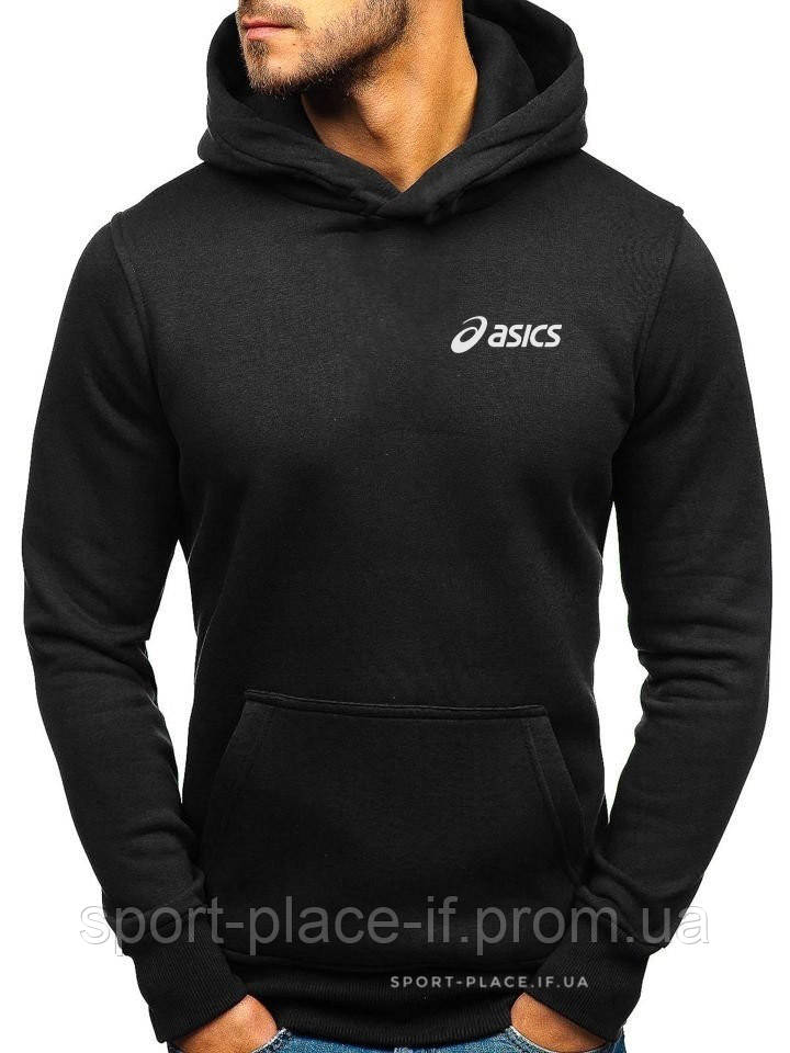 Чоловіча толстовка Asics (Асікс) чорна (маленька емблема) кенгуру худі