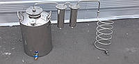 Дистиллятор с перегонным кубом на 20 литров из пищевой нержавейки c двумя разборными сухопарниками и змеевиком