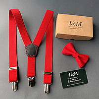Набор детский I&M Craft галстук-бабочка и подтяжки для брюк красный (030324K)
