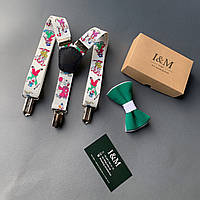 Набор детский I&M Craft галстук-бабочка и подтяжки для брюк белые с принтом (030330K)