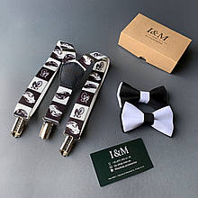 Набір дитячий I&M Craft краватка-метелик і підтяжки для штанів чорно-білий з нотами (030336K)