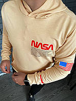Худи мужское толстовка свитшот с капюшоном весенний осенний бежевая NASA